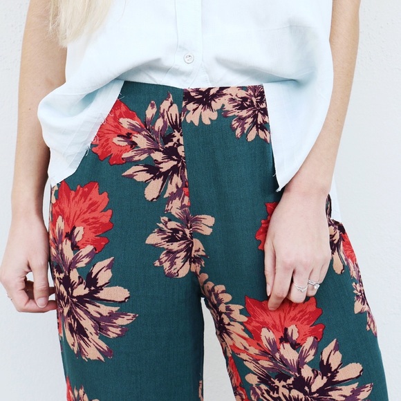 teal floral pants - Picture 2 of 5